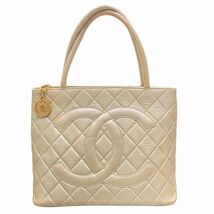 【中古】 CHANEL シャネル 復刻トート ハンドバッグ A01804 キャビアスキン ベージュゴールド レディース 23030691 AS_画像3