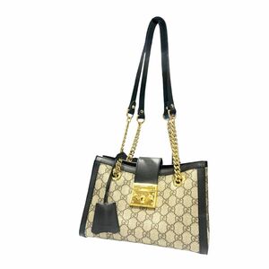 【中古】 GUCCI グッチ パドロック GG スモール ショルダーバッグ ブラック GGスプリーム チェーントート 23032527 HO