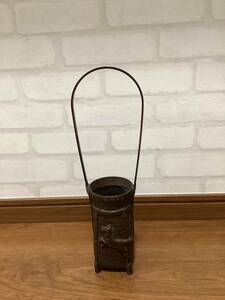 【中古品】高岡銅器 峰雲作 獸耳 銅器 置物 陶器鉢 