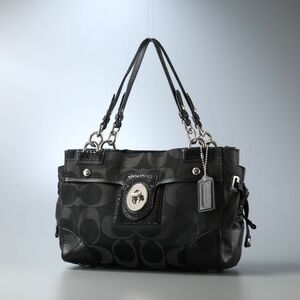 TG7369▽コーチ/COACH*ペイトンシグネチャーサティーンキャリーオール*14507*ジャガード×レザー*ハンドバッグ/トートバッグ*鞄*ブラック