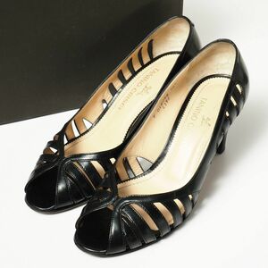 MF8259△*イタリア製*タニノクリスチー TANINO CRISCI*カットワーク*レザー パンプス*靴/058098*ブラック*size36.5（24cm相当）箱付き