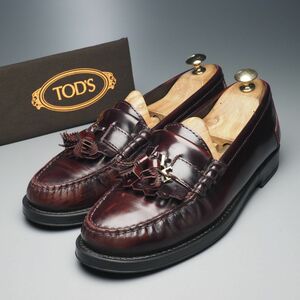 GP0182▽イタリア製*トッズ TOD'S*Size 38.5*レザー*Tロゴチャーム付き*タッセル キルトローファー*スリッポン*ブラウン系