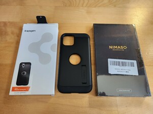 送料無料 中古 Spigen iPhone12 Pro / iPhone12 タフ・アーマー ブラック ACS01710 耐衝撃ケース / 新品 nimaso ガラスフィルム NSP20I117