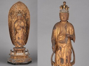 【美】特別出品!! 仏教美術 時代 木造漆箔 玉眼 特大 仏像 立像 高74㎝ 寺院収蔵品 e425