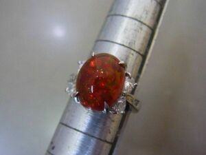 PT900 天然ファイヤーオパール 7.08ct ダイヤモンド合計0.81ct リング