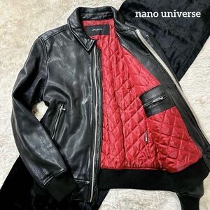 1円【nano universe/ナノユニバース/極美品】ライダース ジャケット【魅せる裏地/中綿/キルティング/ラムレザー/シングルライダース/レッド