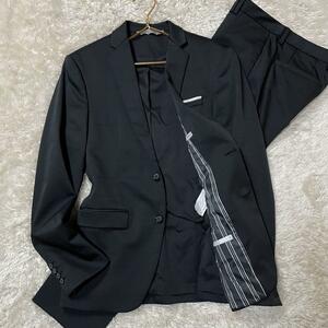 1円【ZARA/ザラ/極美品】セットアップ スーツ【格子柄/チェック/ブラック/ポケットチーフ/裏地ストライプ/メンズ/Lサイズ】