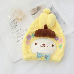  soft pretty yellow rabbit towel cap pool playing in water bath girl child . water cold measures towel hat microfibre 