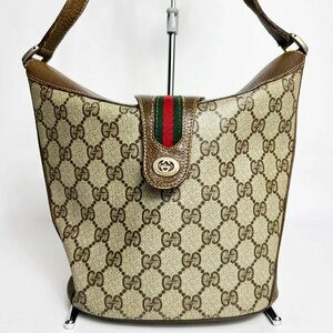 GUCCI オールドグッチ GGスプリーム ショルダーバッグ シェリーライン ブラウン 斜め掛け バケツ ヴィンテージ 鑑定済 中古 レア HK0006