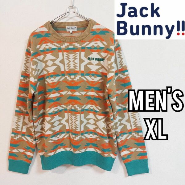【JACK BUNNY!!】美品ジャックバニー ネイティブ柄ニット メンズＸＬ ゴルフウェア セーター