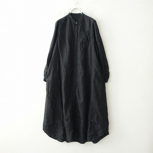 //【染】ネストローブ nest Robe *リネンバンドカラーシャツワンピース*F麻ブラック黒ドレスロング(34-2311-9)【10L32】