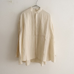 //【美品/定価3.9万】スズキタカユキ suzuki takayuki *flared blouse*チュニック麻リネンベージュフリル襟(4-2311-134)【20L32】