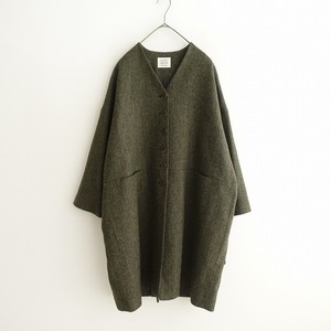 //【定価5.2万】アトリエナルセ atelier naruse *MOON ENNGLAND TWEED COCOON COAT*Fロングコートアウター(jk11-2311-61)【40L32】