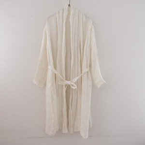 //ネストローブ nest Robe *リネンヘリンボーンボイルラップコート*麻オフホワイトショールカラー腰紐ローブ(jk2-2311-372)【70L32】