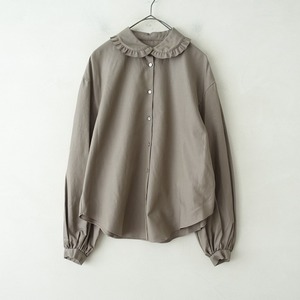 //【美品/定価5.7万】ユーモレスク humoresque *frill neck blouse*F綿絹ラウンドヘム長袖グレーベージュ(4-2312-37)【61L32】