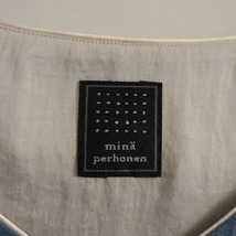 //ミナペルホネン mina perhonen *bird garden リネンパイル刺繍ドレスワンピース*40ライトブルー系(33-2312-117)【02L32】_画像7