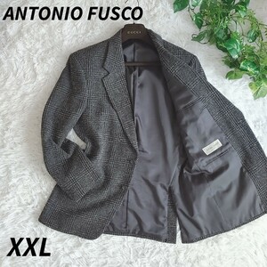 ■1円■美品■ANTONIO FUSCO テーラードジャケット 2B ツイード ウール グレンチェック柄 サイドベンツ メンズ A-7 XXL グレー