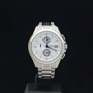 1円～ 美品 CITIZEN シチズン エクシード ダイレクトフライト AT8070-56A H800 チタン メンズ 電波ソーラー 白/シェル文字盤 箱 定価22.6万