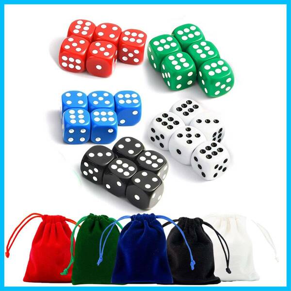 【新着商品】（レッド、ブルー、グリーン、白、ブラック）5色収納袋付き 5色 ボードゲーム (5色 カードゲーム 25個 六面 25