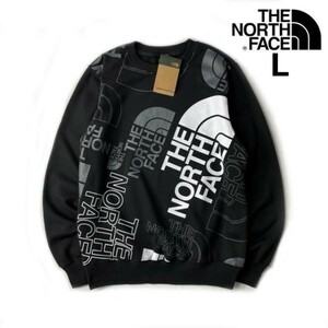 1円～!売切!【正規新品】THE NORTH FACE GRAPHIC INJECTION CREW スウェット トレーナー US限定 裏起毛 レア(L)黒 総柄 181130-28-C