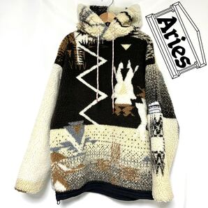 21AW 希少 ARIES アリーズ IKAT FLEECE HOODIE パーカー Abstract Oversized ボア フーディー オーバーサイズ レディース ユニセックス