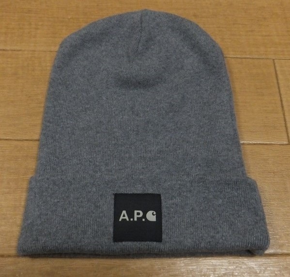 美品 A.P.C × CARHARTT WIP Bonne 2013AWコラボ ニット ビーニー キャップ Black Grey 送料無料 カシミヤ cap apc カーハート 