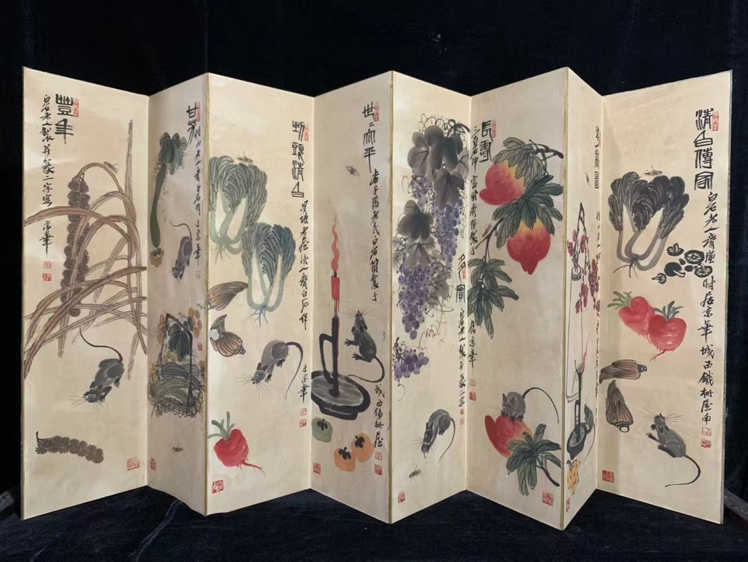 Colección de pinturas antiguas chinas de la dinastía Qing [edición de pinturas antiguas súper grandes de 100 años de antigüedad, exquisito biombo plegable de folletos, Dibujo pequeño del ratón de juguete Qibaishi., objeto sagrado plegable four-jo] libro largo animal, pintura nacional, Sustituto del arte antiguo chino, obra de arte, cuadro, Pintura en tinta