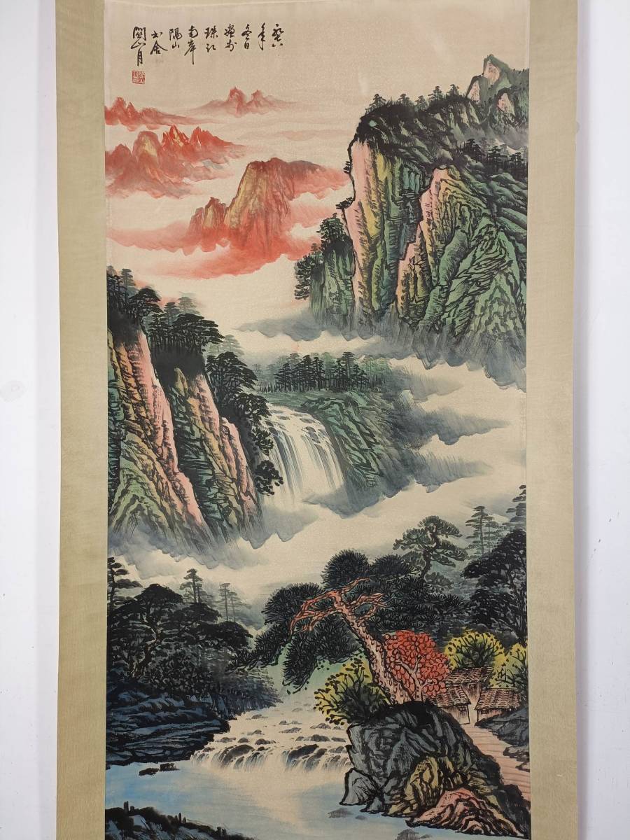 Une reliure ancienne en soie rare et lourde de la dynastie Qing, Les peintures anciennes de Chine, Lune sur Guanshan [Paysage, Shishaku Chudo Pure peint à la main] Art antique chinois pur peint à la main, prix, antique, objet rare, Ouvrages d'art, Peinture, Peinture à l'encre