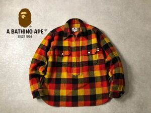 当時物・NIGO本人期●A BATHING APE●マルチチェック柄プルオーバー ウール ワーク シャツ●エイプ