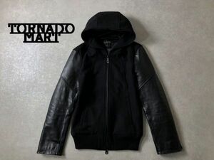 TORNADO MART●牛革カウレザー スリーブ ウール フード スタジャン ブルゾン●トルネードマート