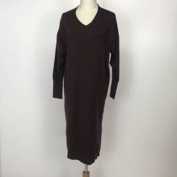 Y0283 ROPE' PICNIC ロペ ピクニック レディース ワンピース ニット 長袖 ロング丈 サイズ38 Mサイズ ブラウン 茶 無地 毛素材含 シンプル