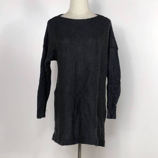 Y0370 UNIQLO ユニクロ レディース トップス ニット チュニック セーター 長袖 Lサイズ グレー 灰 ネイビー 紺 無地 毛素材含 カジュアル