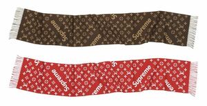 国内正規品　17aw LOUIS VUITTON×Supremeルイヴィトン×シュプリームモノグラム ロゴ ストール マフラー カシミア ウール ブラウン