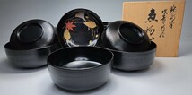 輪島塗 吹寄せ蒔絵 煮物椀 5客 木製漆器 和食 日本料理 懐石料理 懐石道具 共箱 _画像2