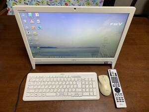 【中古】Fujitsu FMVE30KTW 白/Win10/E2-1800/4G/1T/光沢20W/DVD/TV/動作確認済/AC KB MS RM付属/一体型パソコン 