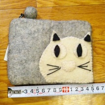 ほっこりブサカワ♪フエルト猫さんポーチGYグレー灰色 ねこネコ雑貨 ハンドメイド ネパール アジアンエスニック雑貨_画像9