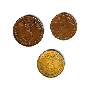 ドイツ第三帝国　(鉤十字) - 1, 2, 5 ライヒスペニヒ/青銅貨 黄銅貨★ZD-24