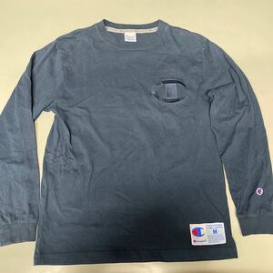 チャンピオン champion C3-L422 長袖Tシャツ ロンT ビッグロゴ メンズ Mサイズ ネイビー 紺色 刺繍 