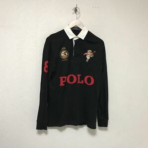 本物ポロラルフローレンPOLORALPHLAURENポロベア刺繍ラグビーコットン長袖ポロシャツメンズサーフアメカジミリタリーゴルフXS黒ブラック