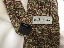 本物ポールスミスPaulSmithシルク柄ネクタイ旅行メンズスーツビジネスミリタリーワークパーティードレス結婚式茶ブラウン日本製_画像4