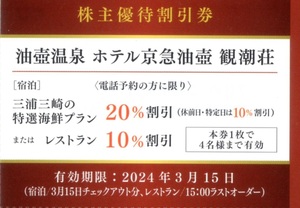 ★油壺温泉　ホテル京急油壺観潮荘　割引券×1枚　京急株主優待★2024/3/15まで★即決