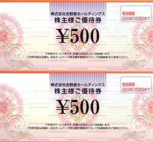 ★吉野家ホールディングス　株主優待券　1000円分（500円×2枚）★2024/11/30まで★即決