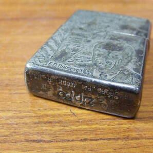 f885 Zippo THE SECOND WORLD WAR BATTLE OF THE PACIFIC F.D.ROOSEVELT  ルーズベルト ジッポライター 中古 難ありの画像2