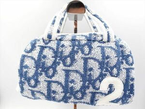 【正規品】14818Ac Christian Dior ディオール トロッター パイル ミニ ハンドバッグ ブルー×ホワイト