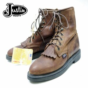 デッドストック　7B表記　23.5cm相当　Justin　ジャスティン　ヴィンテージ　編み上げブーツ　ウエスタンブーツ　革靴　ブラウン/U9599