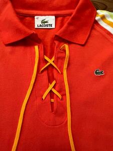 送料込み！LACOSTE フレンチスリーブ ポロシャツ 美品 ラコステ GOLF ゴルフウェア オレンジ 42サイズ ワニマーク