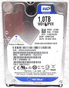 ☆HDD☆WD 1TB 731時間 WD10JPVX-16JC3T3 2.5インチ 9mm SATA ※「正常」確認済 / 未フォーマット