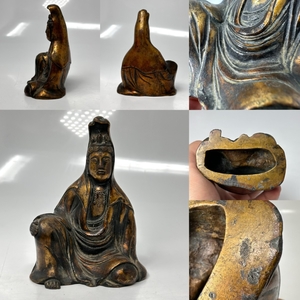 時代物 旧家整理品 金銅 観音坐像 古物保証（朝鮮 高麗 李朝 古銅 仏教美術 仏像 飛鳥 唐物 中国美術 煎茶道具）