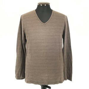 a.v.v/a-veve Homme * long sleeve T shirt /V neck cut and sewn [ men's M/48/ tea / Brown ]*BG736