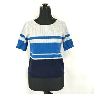 ROPE/ro.* short sleeves knitted cut and sewn [38/ lady's M/ gray × blue × navy blue / gray × blue × navy ]*BG259